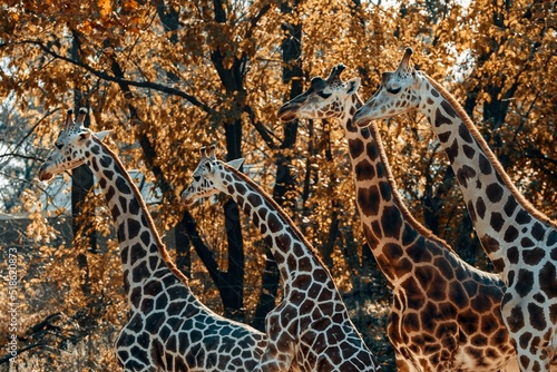 Canvas Print Group of adorable Northern giraffes in the safari