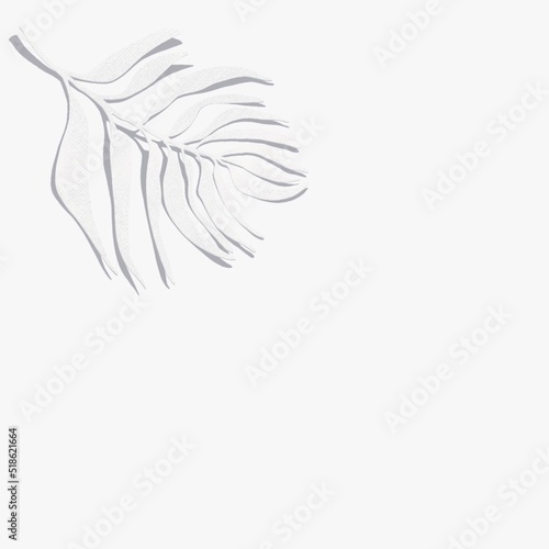 Palm leaf in paper cut style and voluminous sheet on white background