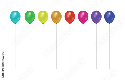 Colorful Inflated Helium Balloons Isolated on a White Background Illustration