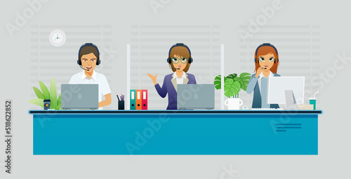 Call center staff are calling customers via computer.