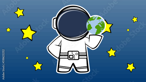 spaceman character cartoon sticker poster background illustration in vector format
