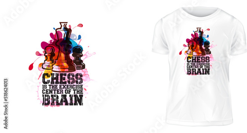 t shirt design concept, chess is the center of the brain