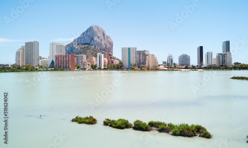 Beautiful shot of the skyline across the water in Calpe, Alicante, Costa Blanca, Spain