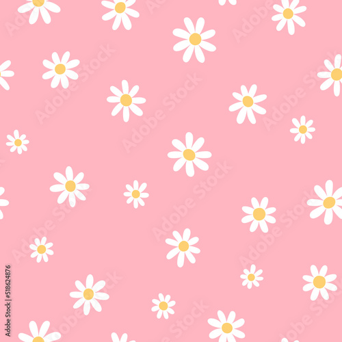 Floral seamless pattern with chamomile. Cute abstract daisy flowers.