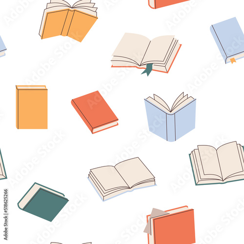 Seamless pattern with books. Hand drawn elements for your design. Can be used on packaging paper, fabric, background for different images