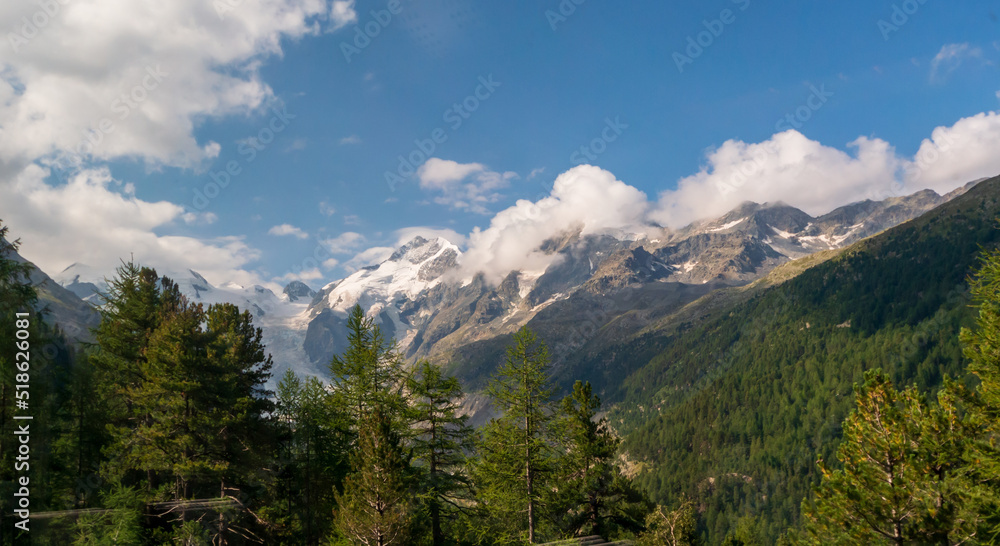 スイスの風景　アルプス山脈と森
