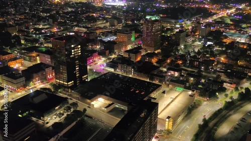 Manchester at Night, Aerial View, Downtown, City Lights, New Hampshire photo