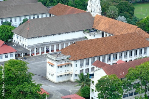 Photography Aerial shot of the Victoria Institution buildings roofs in Kuala Lumpur, Malaysi