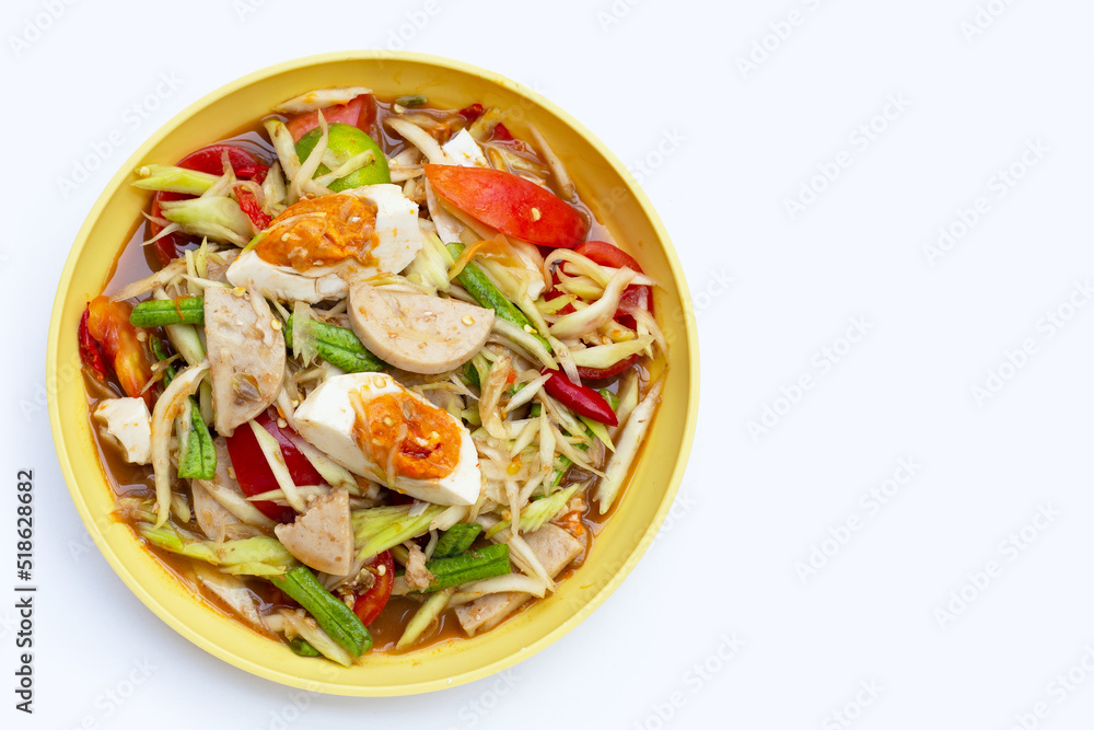 Spicy papaya salad with salted egg and vietnamese pork sausage Spicy papaya salad with salted egg and vietnamese pork sausage