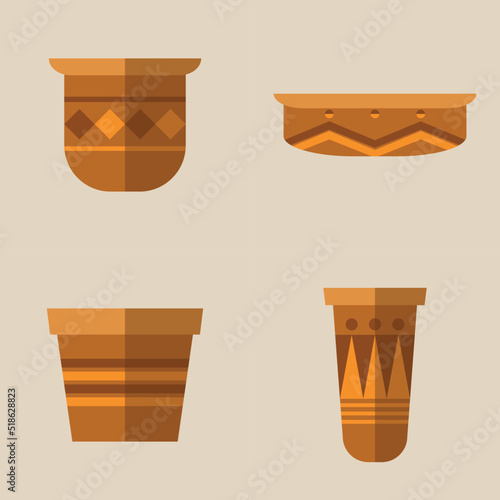 Vector illustration of four ceramic pots in different shapes and styles