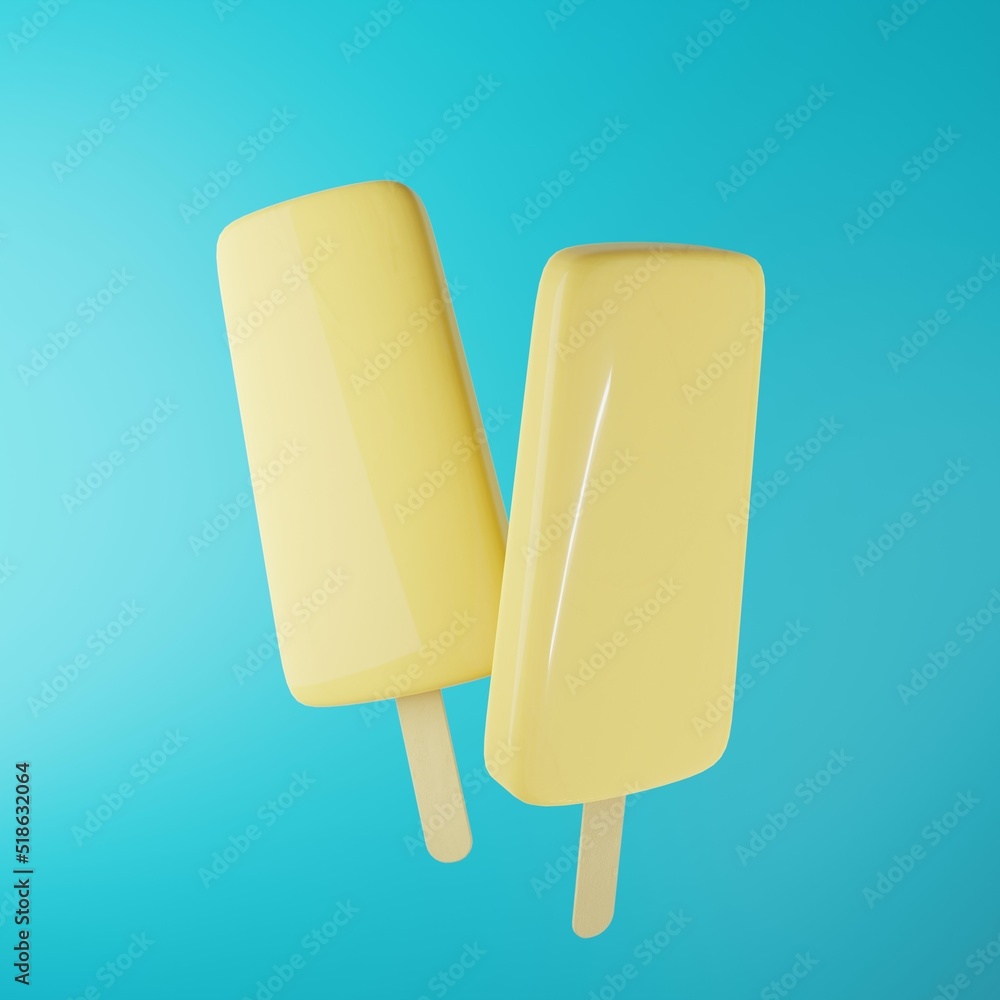 Two lemon ice creams on a stick. The freshness and coolness of a summer