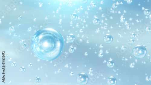 3D cosmetic rendering Bubbles of serum on a fuzzy background. Design of collagen bubbles. The concept  for Moisturizing Cream and Serum. The idea  of vitamins for cosmetics.