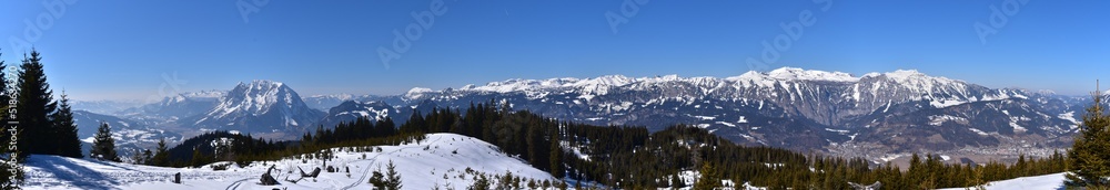 Panorama Dachstein, Grimming und Totes Gebirge, Steiermark, Blick von der Hohen Trett