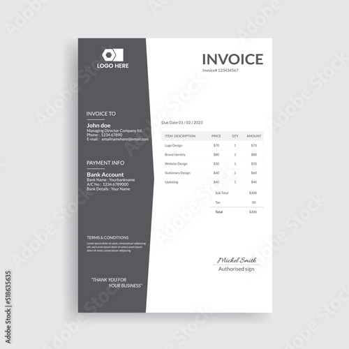 Professional Black Invoice Design Vector Template