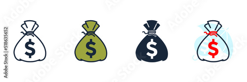 money bag icon logo vector illustration. sack of money symbol template for graphic and web design collection