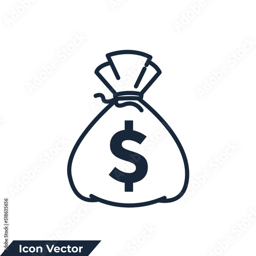 money bag icon logo vector illustration. sack of money symbol template for graphic and web design collection