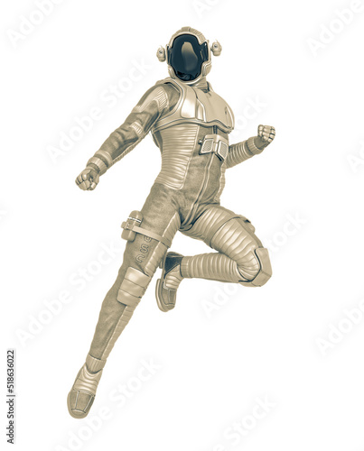 astronaut explorer is floating and looking below