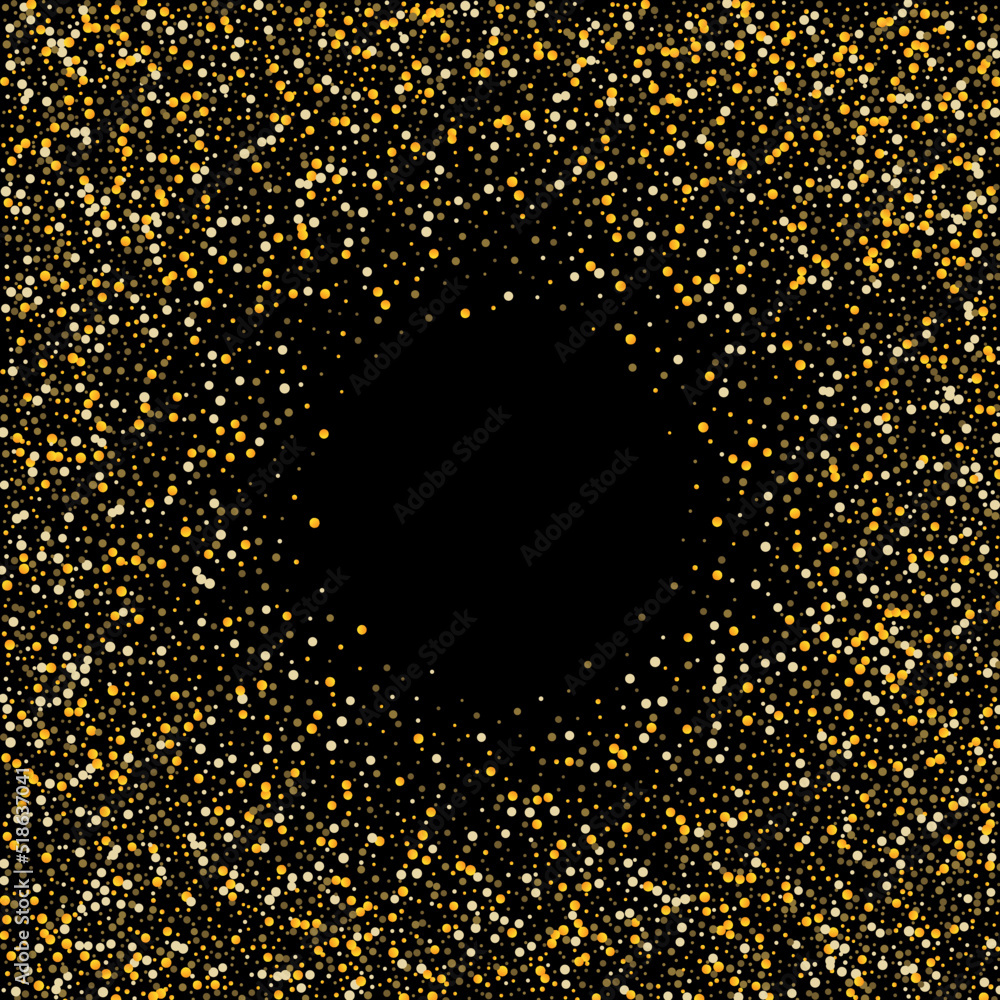 Gold glitter confetti on a black background. Shiny particles scattered, sand. Decorative element. Luxury background for your design, cards, invitations, vector Gold glitter confetti on a black background. Shiny particles scattered, sand. Decorative element. Luxury background for your design, cards, invitations, vector