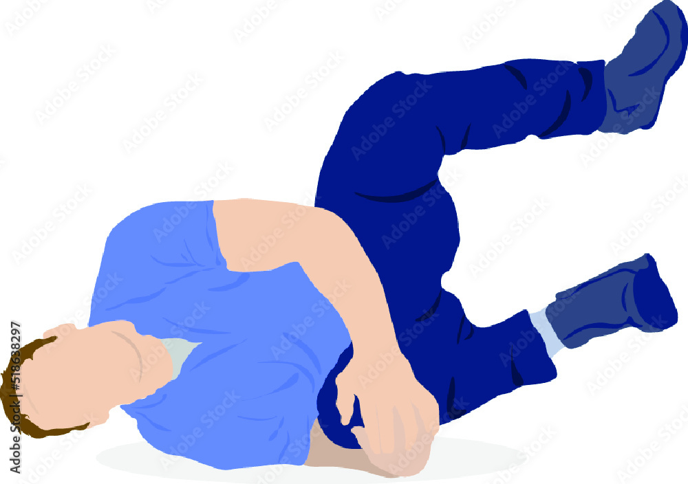 Vetor de Cartoon man lying on the ground holding his knee human in