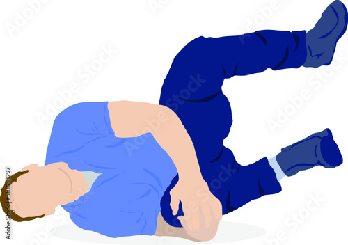 Cartoon man lying on the ground holding his knee -human in knee pain