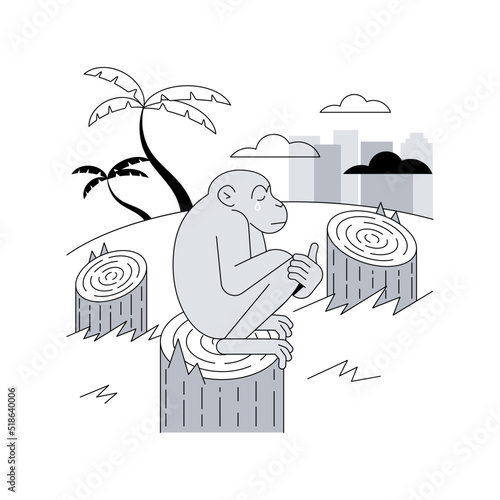 Deforestation abstract concept vector illustration. Environmental change, wildlife degradation, causes of deforestation, environmentalism, palm oil production, agricultural land abstract metaphor.