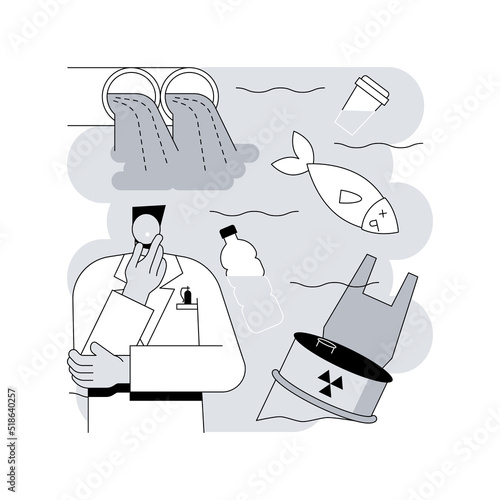 Water pollution abstract concept vector illustration. Water contamination, prevention of ocean pollution, environmental impact, river system degradation, illegal waste dumping abstract metaphor.