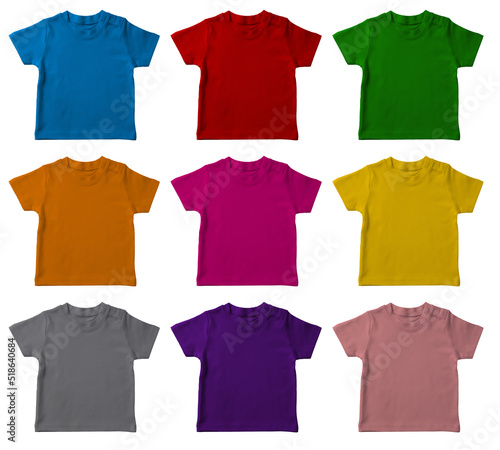 Colorful t-shirts isolated on white background