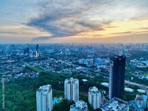 Fotografija Bird's eye view of the cityscape of Petaling Jaya in the sunset