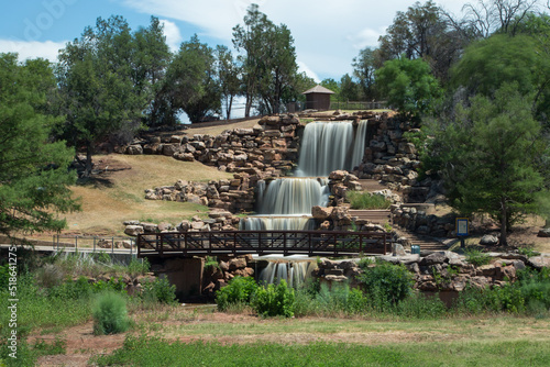 Fototapeta Naklejka Na Ścianę i Meble -  The Falls in Wichita Falls in Texas, USA. The city's original falls washed away in a flood. The present 54-foot man-made waterfall is a multi-level cascade on the south bank of the Wichita River