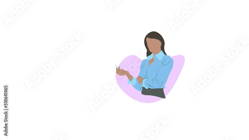 Faceless female teacher character while explaining with the pink and white background