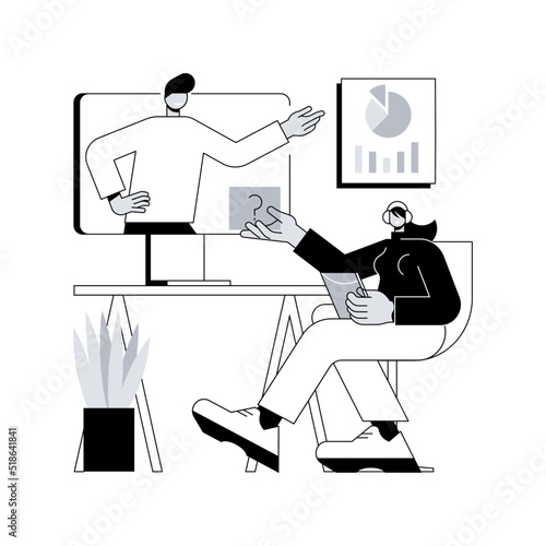 Online tutor abstract concept vector illustration. On demand homework, teacher online, home school, personal learning, video call, watch webinar, write notes, prepare for exam abstract metaphor.