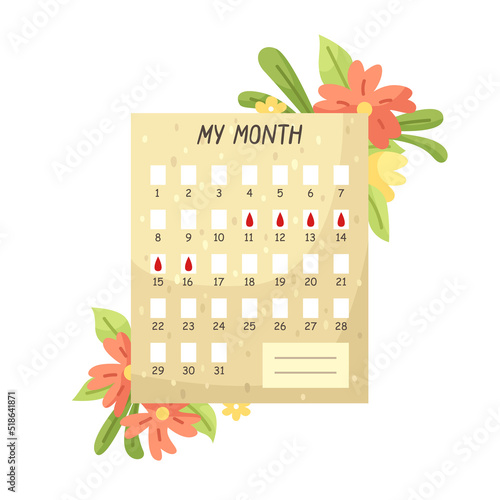 Vector illustration of the menstrual cycle calendar. Women's calendar.