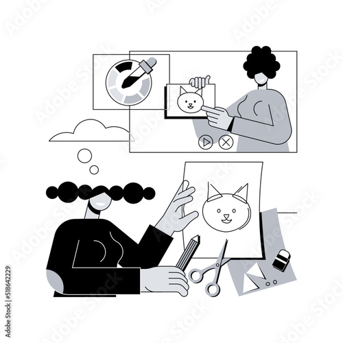 Virtual arts and crafts online lessons abstract concept vector illustration. DIY items maker, improve skills in quarantine, online tutorials, free classes, educational platform abstract metaphor.