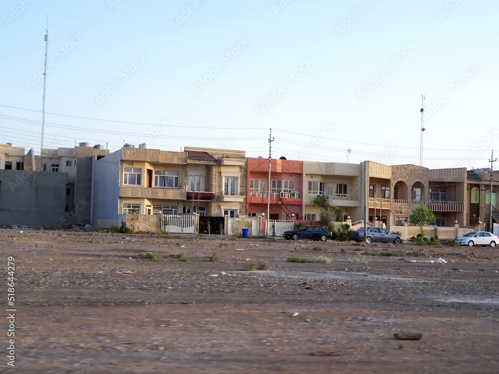 Row of colorful houses in Erbil, Kurdistan, Iraq