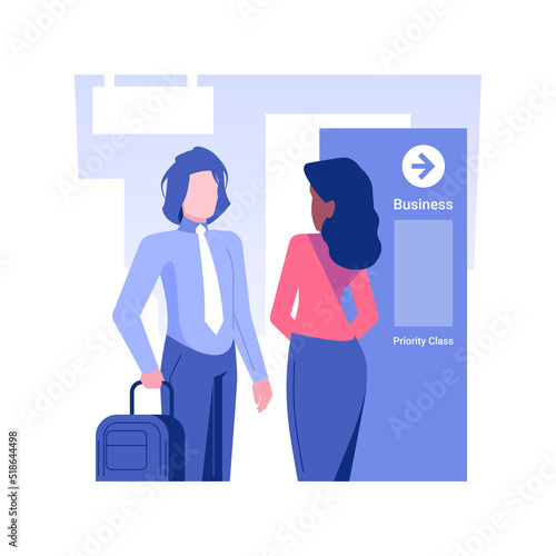 Priority line isolated concept vector illustration. Man with personal priority line agent, business class travel, passengers luxury trip, fast check in, departure hall vector concept.