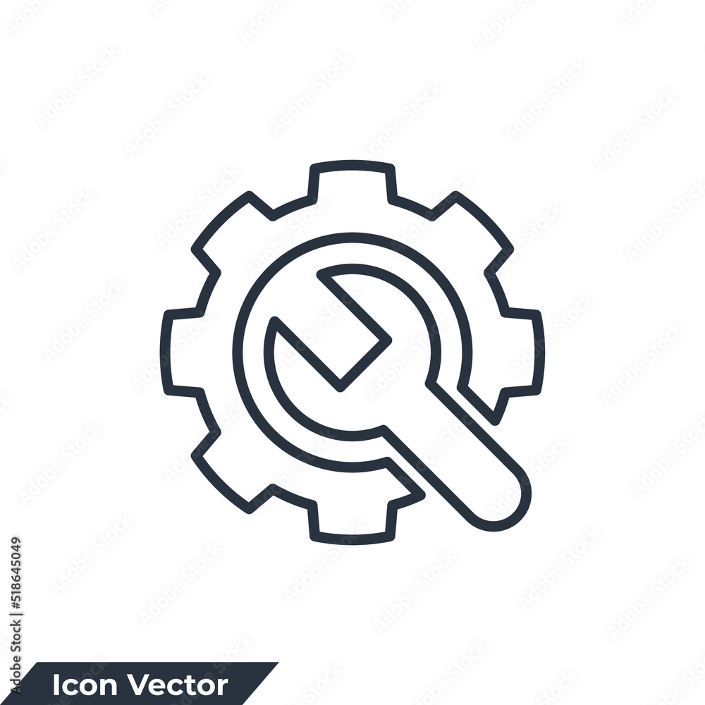 Gear and Wrench icon logo vector illustration. Service tool symbol template for graphic and web design collection Gear and Wrench icon logo vector illustration. Service tool symbol template for graphic and web design collection