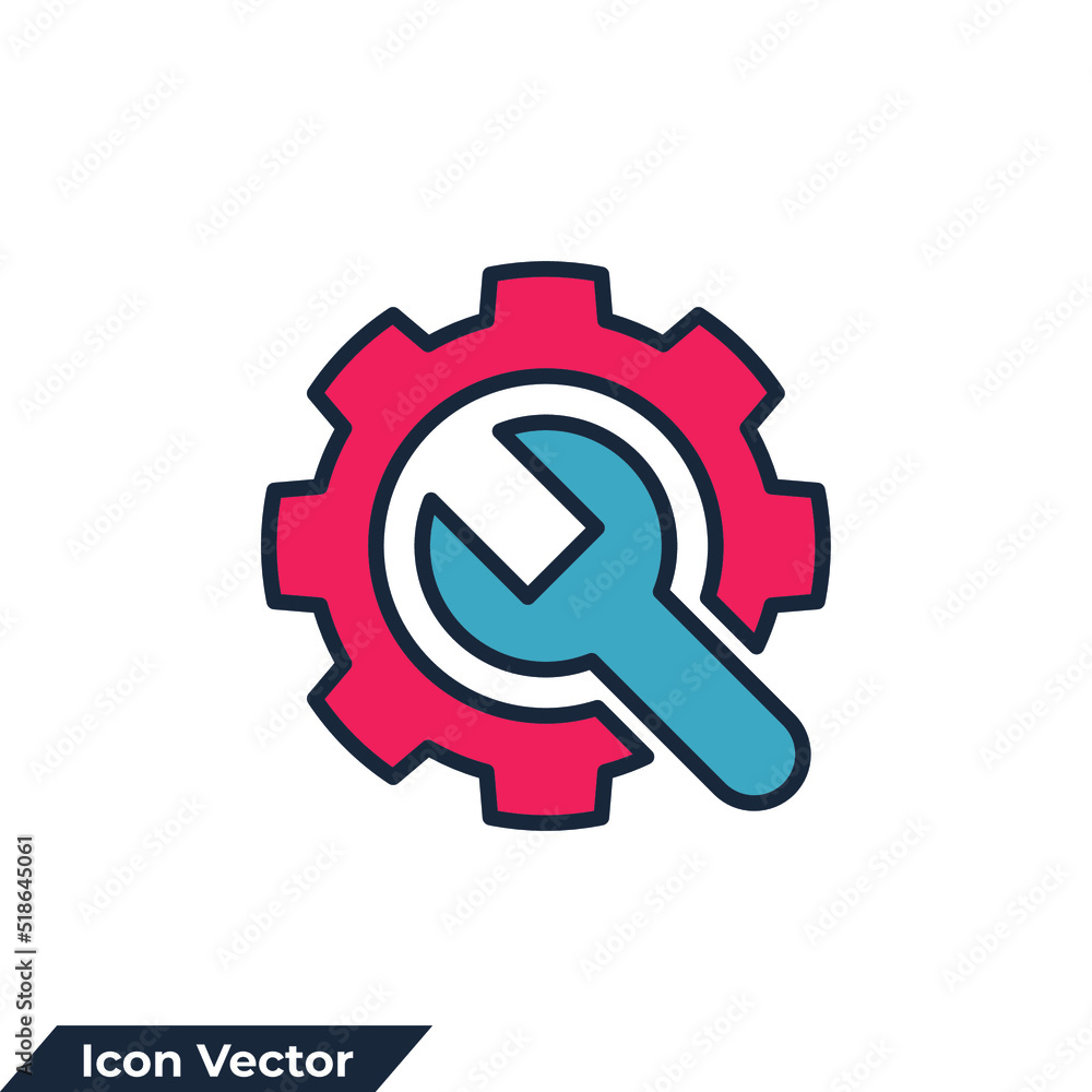 Gear and Wrench icon logo vector illustration. Service tool symbol template for graphic and web design collection Gear and Wrench icon logo vector illustration. Service tool symbol template for graphic and web design collection