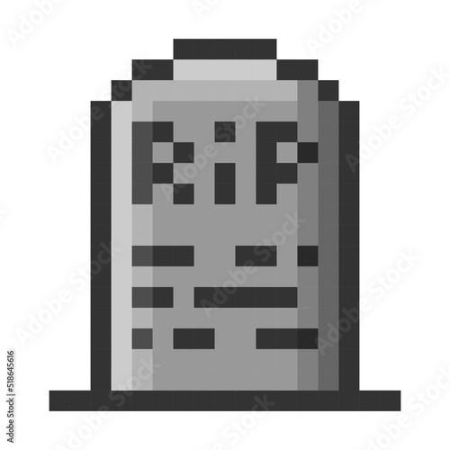 Pixel art grave. Pixel gravestone, with text rip. Halloween decorative pixel art tomb. Vector grave illustration.