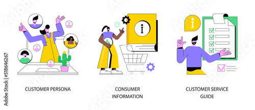 Online shopping abstract concept vector illustration set. Customer persona, consumer information, service guide, target audience, data-driven user research, brand positioning abstract metaphor.