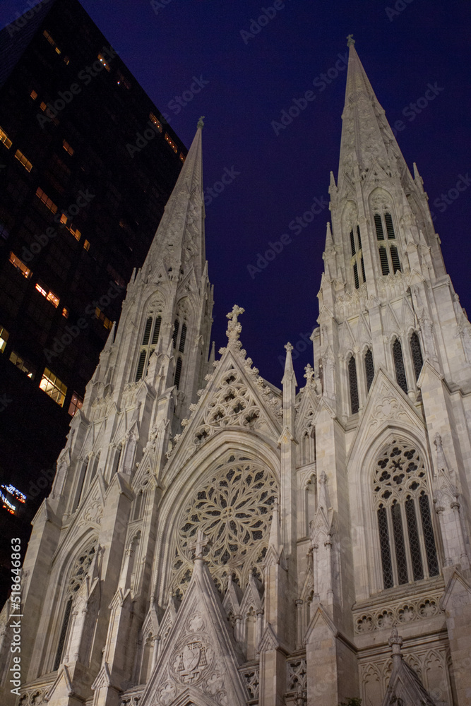 St. Patrick's cathedral at night in New York City