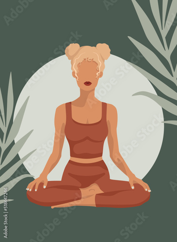 Blonde hair girl in Lotus pose Yoga Meditation