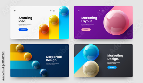 Abstract 3D balls journal cover concept set. Geometric corporate brochure design vector illustration collection.