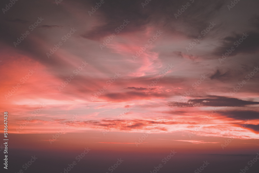 Pink sunset in the sky