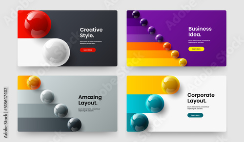 Trendy catalog cover vector design layout bundle. Amazing 3D balls poster template composition.