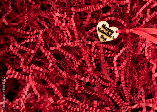 Εκτύπωση καμβά Happy Valentines Day heart with red crinkle cut paper background ,red background