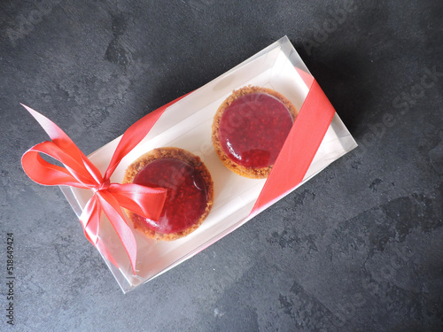 dessert cake with raspberry filling