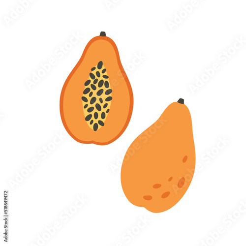Fresh papaya. Exotic and tropical fruit. Healthy food, dietetics products, fresh vitamin grocery product. Vector illustration in flat style