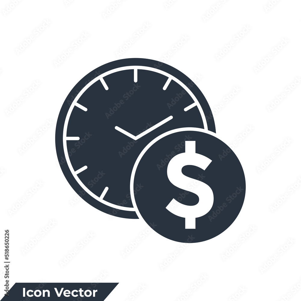 time is money icon logo vector illustration. Time with Stack of Coins symbol template for graphic and web design collection time is money icon logo vector illustration. Time with Stack of Coins symbol template for graphic and web design collection