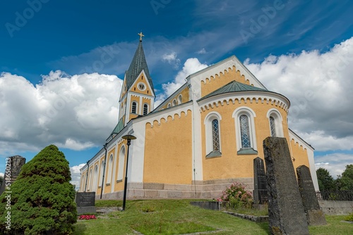Low angle of the Brakne Hoby Church in Ronneby Municipality, Blekinge, Sweden photo