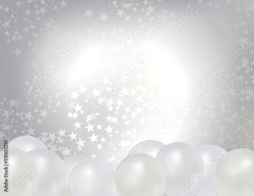 Silver Abstract Background with Glowing Stars and Balloons Illustration